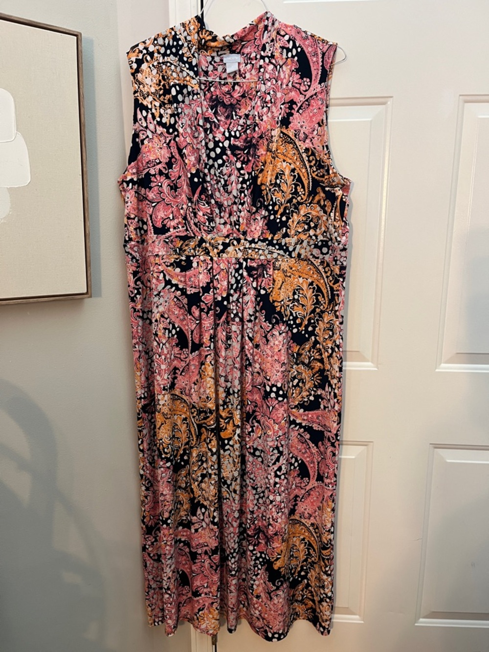 Chico's Sleeveless Paisley Maxi Dress in Black, Pink & Orange